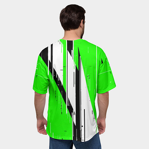 Мужская футболка оверсайз Black and white vertical stripes on a green backgr / 3D-принт – фото 4