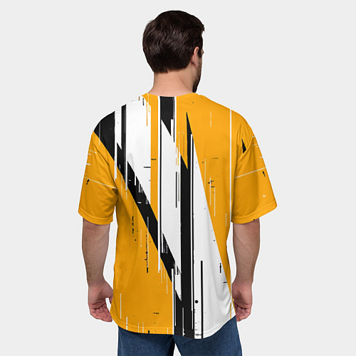 Мужская футболка оверсайз Чёрно-белые вертикальные полосы на жёлтом фоне / 3D-принт – фото 4
