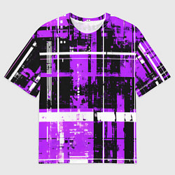 Мужская футболка оверсайз Фиолетово-белый гранж на чёрном фоне