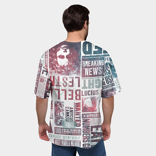 Мужская футболка оверсайз Паттерн газеты - Гарри Поттер Сириус Блэк и Люциус / 3D-принт – фото 4