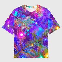 Футболка оверсайз мужская Новогоднее свечение гирлянд, цвет: 3D-принт