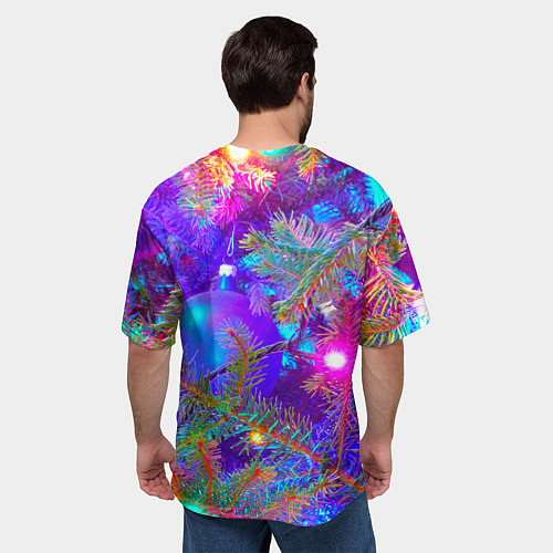 Мужская футболка оверсайз Новогоднее свечение гирлянд / 3D-принт – фото 4