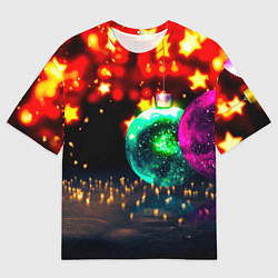 Футболка оверсайз мужская Новогоднее свечение игрушек, цвет: 3D-принт