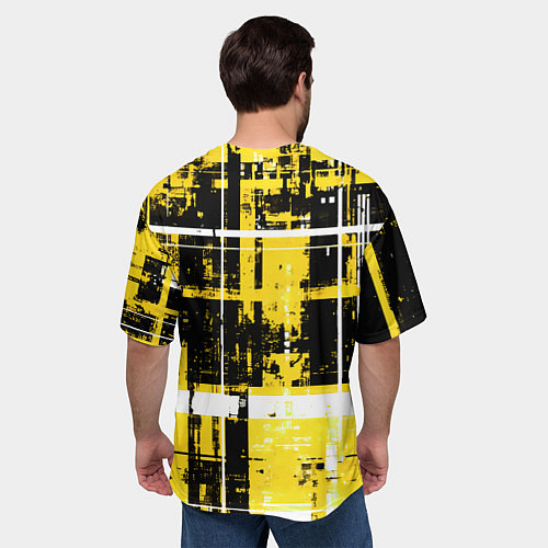 Мужская футболка оверсайз Жёлто-белый гранж на чёрном фоне / 3D-принт – фото 4