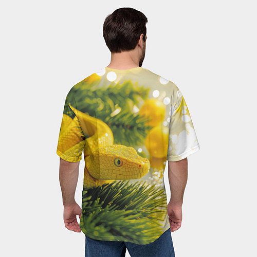 Мужская футболка оверсайз Змея новогодняя лимонного цвета / 3D-принт – фото 4