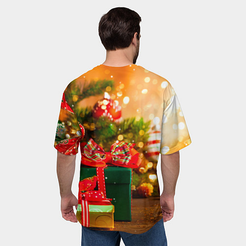 Мужская футболка оверсайз Новогодние подарки под ёлку / 3D-принт – фото 4