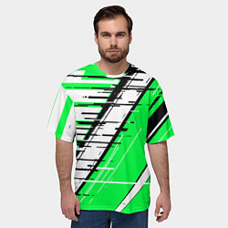 Футболка оверсайз мужская Чёрно-белые глитч полосы на зелёном фоне, цвет: 3D-принт — фото 2