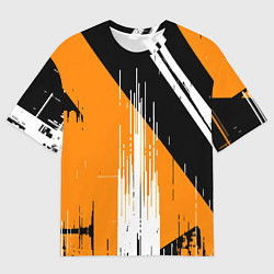 Футболка оверсайз мужская Вертикальные чёрные линии на оранжево-белом фоне, цвет: 3D-принт