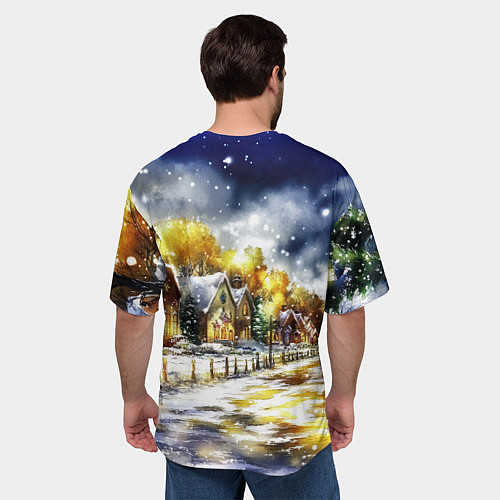 Мужская футболка оверсайз Новогодняя змейка милая / 3D-принт – фото 4