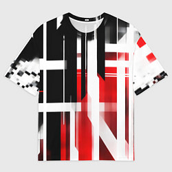 Футболка оверсайз мужская Чёрно-красные вертикальные и горизонтальные полосы, цвет: 3D-принт