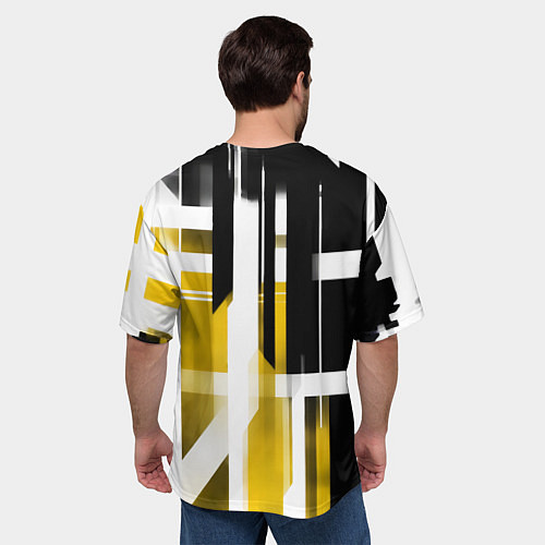 Мужская футболка оверсайз Чёрно-жёлтые вертикальные и горизонтальные полосы / 3D-принт – фото 4
