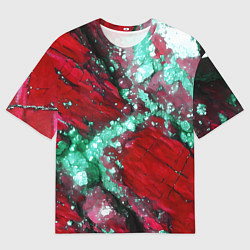 Футболка оверсайз мужская Голубой минерал в красном камне, цвет: 3D-принт