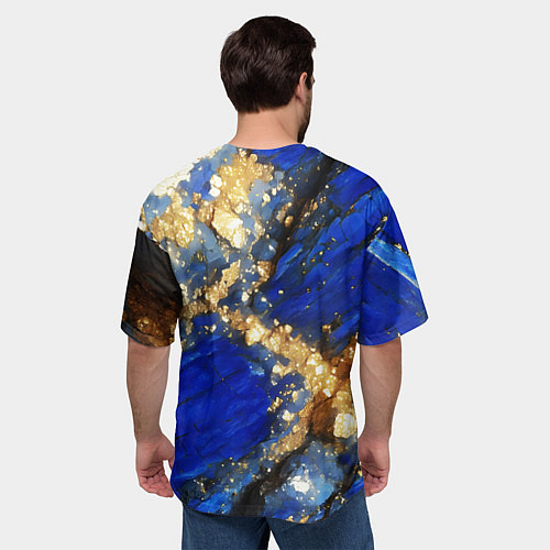 Мужская футболка оверсайз Золотой минерал в синем камне / 3D-принт – фото 4