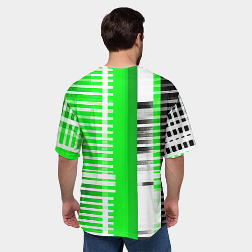 Мужская футболка оверсайз Белые полосы на зелёно-чёрном фоне / 3D-принт – фото 4