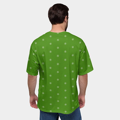 Мужская футболка оверсайз Снежинки на зеленом / 3D-принт – фото 4