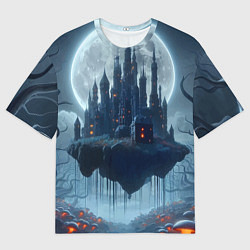 Футболка оверсайз мужская Замок Дракулы и неоновые грибы - нейроарт фантазия, цвет: 3D-принт