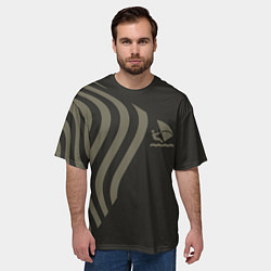 Футболка оверсайз мужская Парусник и волны на темно-оливковом, цвет: 3D-принт — фото 2