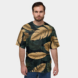 Футболка оверсайз мужская Золотые листья монстеры и перья, цвет: 3D-принт — фото 2