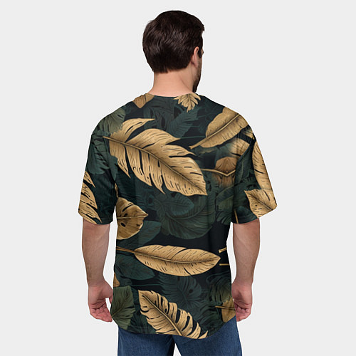 Мужская футболка оверсайз Золотые листья монстеры и перья / 3D-принт – фото 4