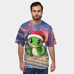 Футболка оверсайз мужская Маленькая змейка в новогодней шапочке, цвет: 3D-принт — фото 2