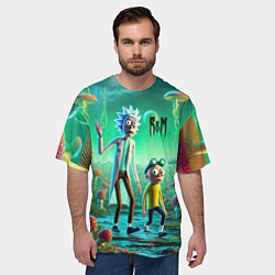 Футболка оверсайз мужская Рик и Морти изучают планету мухоморов - нейроарт ф, цвет: 3D-принт — фото 2
