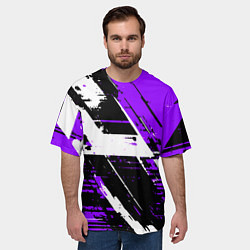 Футболка оверсайз мужская Diagonal black and white stripes on a purple backg, цвет: 3D-принт — фото 2