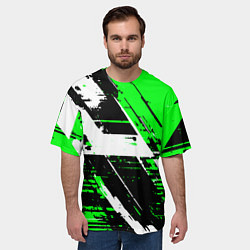 Футболка оверсайз мужская Diagonal black and white stripes on a green backgr, цвет: 3D-принт — фото 2