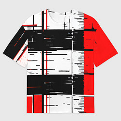 Футболка оверсайз мужская Чёрные и красные полосы на белом фоне, цвет: 3D-принт