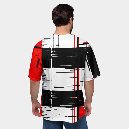 Мужская футболка оверсайз Чёрные и красные полосы на белом фоне / 3D-принт – фото 4