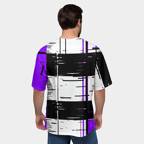 Мужская футболка оверсайз Чёрные и фиолетовые полосы на белом фоне / 3D-принт – фото 4