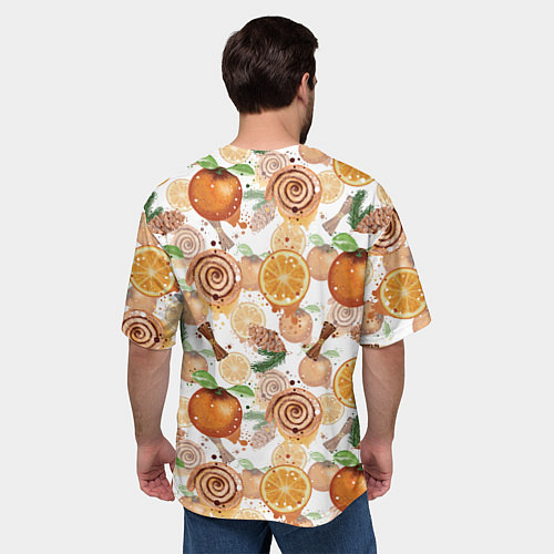 Мужская футболка оверсайз Апельсины, корица, булочки с корицей на светлом фо / 3D-принт – фото 4
