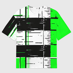 Футболка оверсайз мужская Зелёные и чёрные полосы на белом фоне, цвет: 3D-принт
