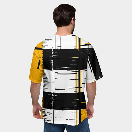 Мужская футболка оверсайз Жёлтые и чёрные полосы на белом фоне / 3D-принт – фото 4