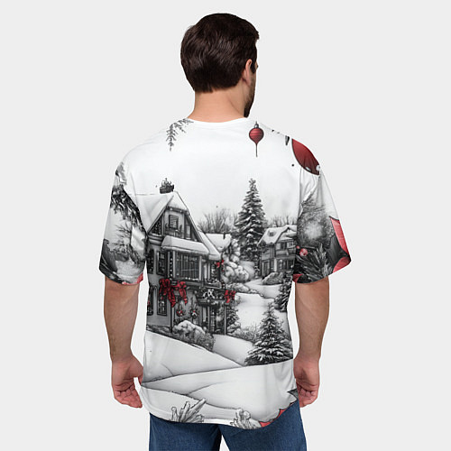 Мужская футболка оверсайз Бело-красное новогоднее настроение / 3D-принт – фото 4