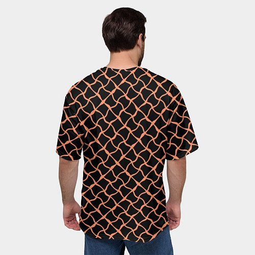 Мужская футболка оверсайз Чёрно-коралловый искажённые полосы / 3D-принт – фото 4