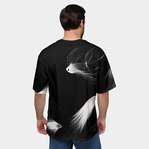 Мужская футболка оверсайз Белые рыбки на черном фоне - нейросеть / 3D-принт – фото 4