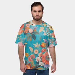 Футболка оверсайз мужская Цветочки на голубом фоне, цвет: 3D-принт — фото 2