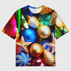 Футболка оверсайз мужская Новогодние украшения, цвет: 3D-принт