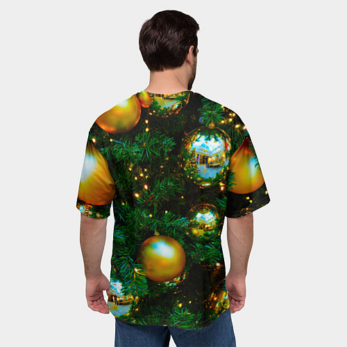 Мужская футболка оверсайз Новогодние украшения на ветках / 3D-принт – фото 4