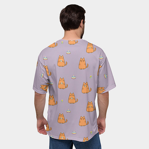 Мужская футболка оверсайз Праздничный кот Рыжинс / 3D-принт – фото 4