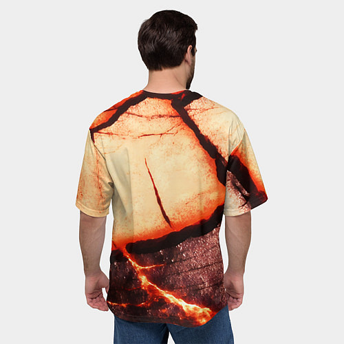 Мужская футболка оверсайз Трещины на абстрактном красном фоне / 3D-принт – фото 4