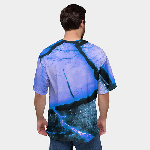 Мужская футболка оверсайз Трещины на абстрактном синем фоне / 3D-принт – фото 4