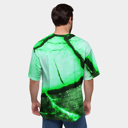 Мужская футболка оверсайз Трещины на абстрактном зелёном фоне / 3D-принт – фото 4