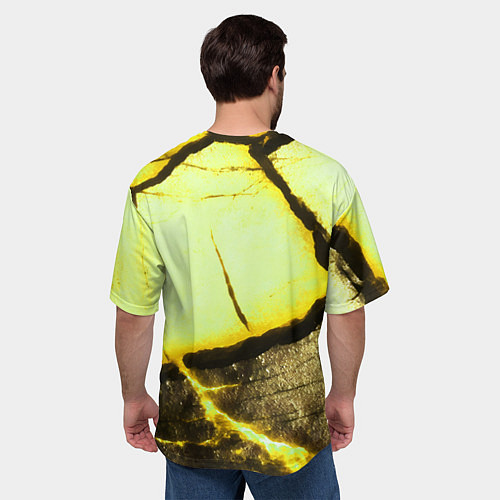 Мужская футболка оверсайз Трещины на абстрактном жёлтом фоне / 3D-принт – фото 4