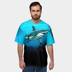 Футболка оверсайз мужская Акула в синем море, цвет: 3D-принт — фото 2