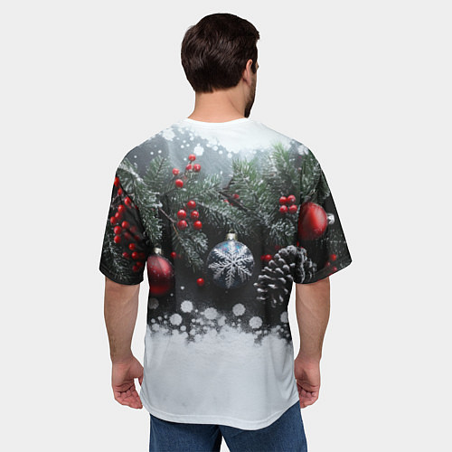 Мужская футболка оверсайз Елочные игрушки и снег / 3D-принт – фото 4