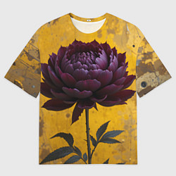 Мужская футболка оверсайз Пион на золотом фоне