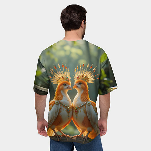 Мужская футболка оверсайз Влюбленные птички с коронами / 3D-принт – фото 4