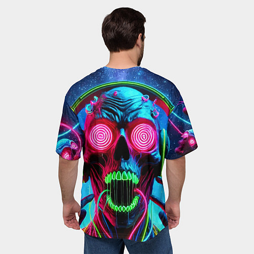 Мужская футболка оверсайз Metallica - neon skull with headphones / 3D-принт – фото 4