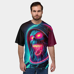 Футболка оверсайз мужская Скелет погибшего космонавта - неоновое свечение, цвет: 3D-принт — фото 2